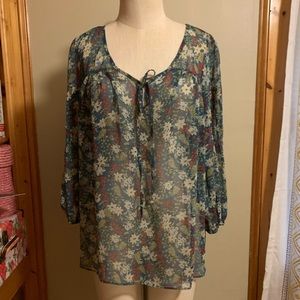Urban Outfitter Sheer Floral Peasant Top